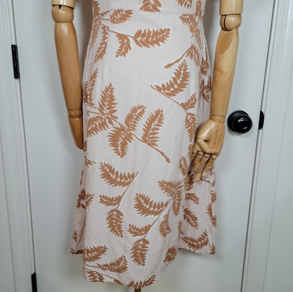 Roolee Midi Palm Leaf Beach Resort Boho Cotton Blend Linen Dress Size Small - Picture 10 of 14